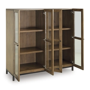 Ashley Furniture Wrenridge 4-Door Display Cabinet | Gray-Brown Wood & Glass, Gray Brown