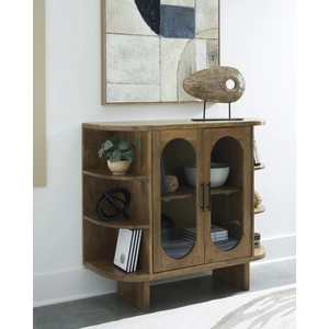 Ashley Furniture Niall 2-Door Vertical Accent Cabinet | 7-Shelf Light Brown, Light Brown