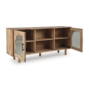 Ashley Furniture Adway Wood Accent Cabinet | Glass Door Storage, Natural Brown