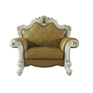 ACME Picardy Wood/PU Chair in Antique Pearl/Butterscotch
