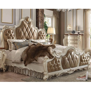 ACME Picardy PU Tufted Panel Bed, Antique Pearl/Brown