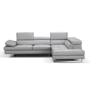 J&M Furniture Aurora Italian Leather/Metal Sectional Sofa, Grey