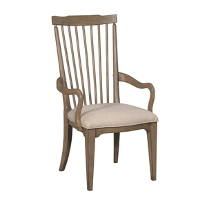 American Drew Carmine Vincent Fabric/Wood Upholstered Spindle Back Arm Chair, Latte/Beige