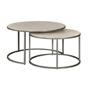 Hammary Modern Basics Round Travertine/Metal Nesting Cocktail Table Set