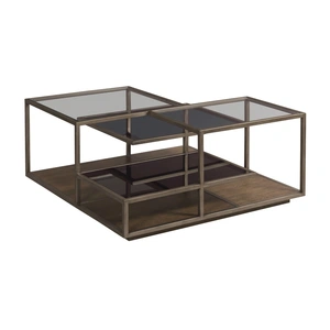 Hammary Cleo Square Wood/Glass/Metal Coffee Table, Deep Brown