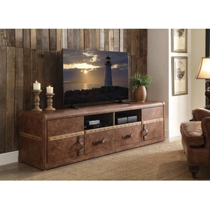 AF Modern Aberdeen Top Grain Leather TV Stand, Retro Brown