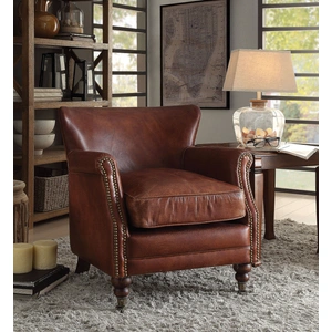 AF Modern Leeds Vintage Top Grain Leather Accent Chair, Dark Brown