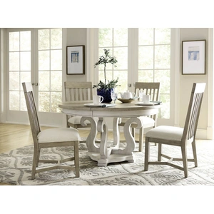 American Drew Litchfield Sussex Round Wood Extendable Dining Table, Sunwashed