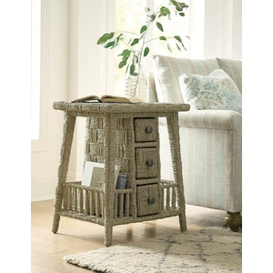 American Drew Litchfield Carolina Square Cane Accent Table w/3 Drawers, Sunwashed