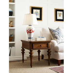 American Drew Berkshire Pearson Rectangular Wood End Table w/Drawer, Cognac