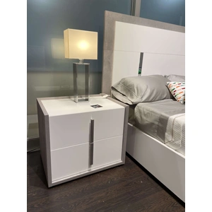 J&M Furniture Ada Premium Wood Veneer 2-Drawer Nightstand, Stone/White