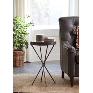 Hammary West End Round Bluestone/Metal Chairside Table, Soft Greige