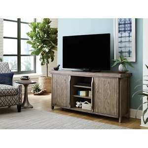 Hammary Timber Forge Wood/Metal Entertainment Console w/2 Doors, Rubbed Light Brown/Aged Natural Silver