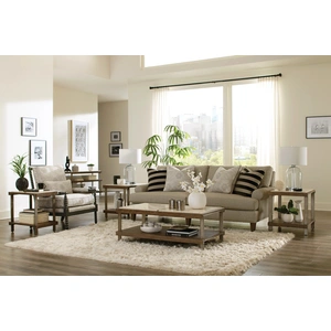 Hammary Amara Rectangular Travertine/Wood/Metal Coffee Table, Taupe/Aged Gunmetal