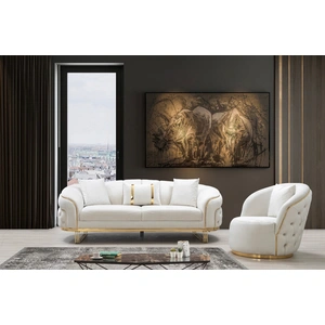 Empire Furniture, USA Alanya Tufted Fabric Sofa, White/Gold