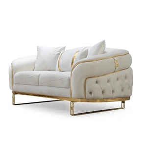 Empire Furniture, USA Alanya Tufted Fabric Living Room Set, White/Gold