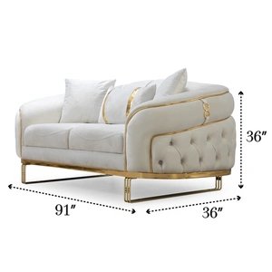 Empire Furniture, USA Alanya Tufted Fabric Living Room Set, White/Gold