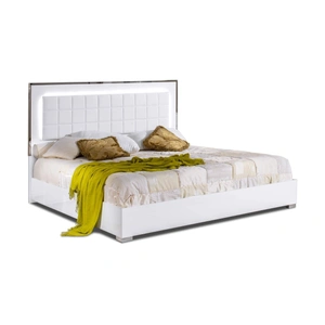 J&M Furniture Alice Wood Veneer Bed with Tufted Leatherette Headboard