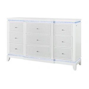 Global Furniture USA Alina 9-Drawer Dresser with LED in White