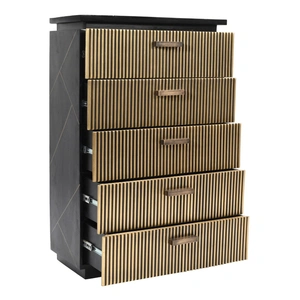 Galaxy Home Furnishings Allure 5-Drawer Wood Veneer Chest, Black/Gold