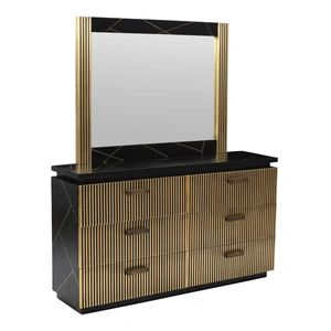 Galaxy Home Furnishings Allure 6-Drawer Wood Veneer Dresser, Black/Gold