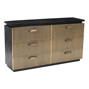 Galaxy Home Furnishings Allure 6-Drawer Wood Veneer Dresser, Black/Gold