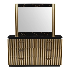 Galaxy Home Furnishings Allure Square Wood Veneer Mirror, Black/Gold