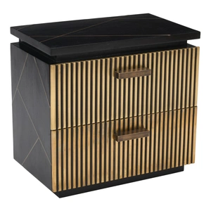Galaxy Home Furnishings Allure 2-Drawer Wood Veneer Nightstand, Black/Gold