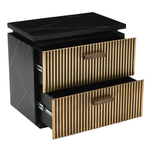 Galaxy Home Furnishings Allure 2-Drawer Wood Veneer Nightstand, Black/Gold