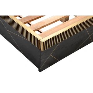 Galaxy Home Furnishings Allure Bed with Fabric Upholstered Headboard, Black/Gold