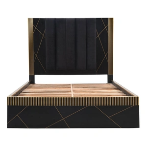 Galaxy Home Furnishings Allure Bed with Fabric Upholstered Headboard, Black/Gold