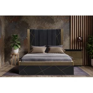 Galaxy Home Furnishings Allure Fabric/Wood Regular Bedroom Set, Black/Gold