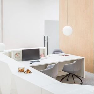 MDD Office Furniture Alpa 156-inch Corner Large Reception Desk w/Right Counter Top & LED Light
