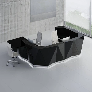 MDD Office Furniture Alpa 160-inch Corner Large Reception Desk w/Right Counter Top & LED Light