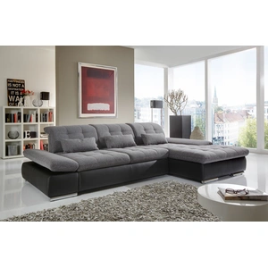 Nordholtz Alpine Fabric L-Shaped Sectional Sofa with Sleeper & Storage, Grey/Black