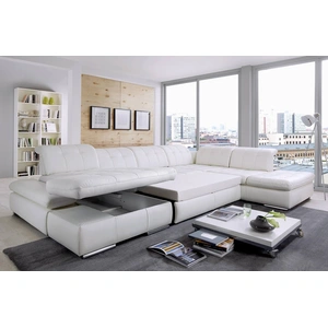 Nordholtz Alpine Leather/Microfiber Fabric U-Shaped Sectional Sleeper Sofa w/Storage, Punch White