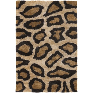 Chandra Amazon Polyester/Wool Handmade Rug, Tan/Gold/Brown/Black