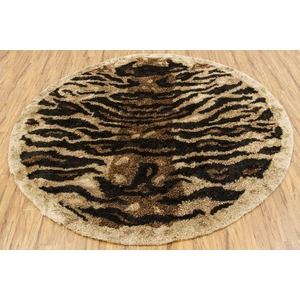 Chandra Amazon Polyester/Wool Round Handmade Rug, 7'9-inch, Tan/Gold/Brown/Black