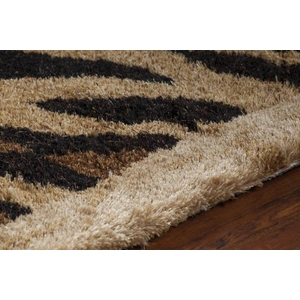 Chandra Amazon Polyester/Wool Round Handmade Rug, 7'9-inch, Tan/Gold/Brown/Black