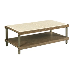 Hammary Amara Rectangular Travertine/Wood/Metal Coffee Table Set, Taupe/Aged Gunmetal