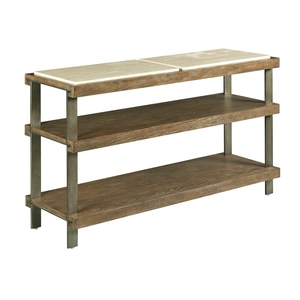 Hammary Amara Rectangular Travertine/Wood/Metal Sofa Table, Taupe/Aged Gunmetal