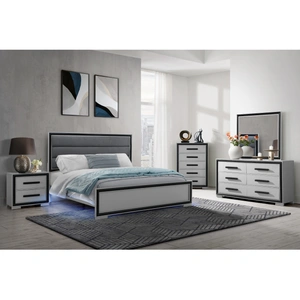 Global Furniture USA Amelia Fabric/Wood Bed w/LED Lighting, Grey/Black