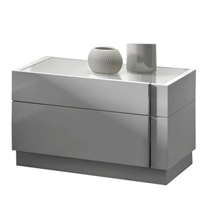 J&M Furniture Amora Premium Wood Veneer Right Nightstand, White Lacquer/Chrome