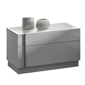 J&M Furniture Amora Premium Wood Veneer Left Nightstand, White Lacquer/Chrome