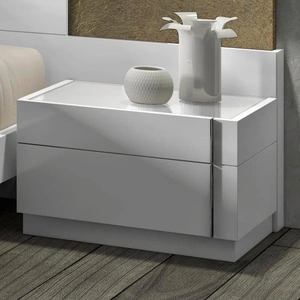 J&M Furniture Amora Premium Wood Veneer Right Nightstand, White Lacquer/Chrome