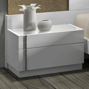 J&M Furniture Amora Premium Wood Veneer Left Nightstand, White Lacquer/Chrome