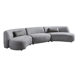 Beverly Hills Furniture 207 Curved Fabric 3-Piece Modular Sectional with Double Chaise, Linen