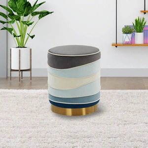 LeisureMod Almon Round Multi Colored Velvet Ottoman