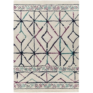 Chandra Arcon Wool Rectangular Hand-woven Rug, Cream/Red/Blue/Black