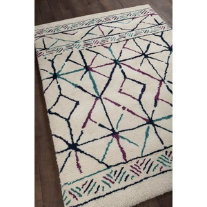 Chandra Arcon Wool Rectangular Hand-woven Rug, Cream/Red/Blue/Black